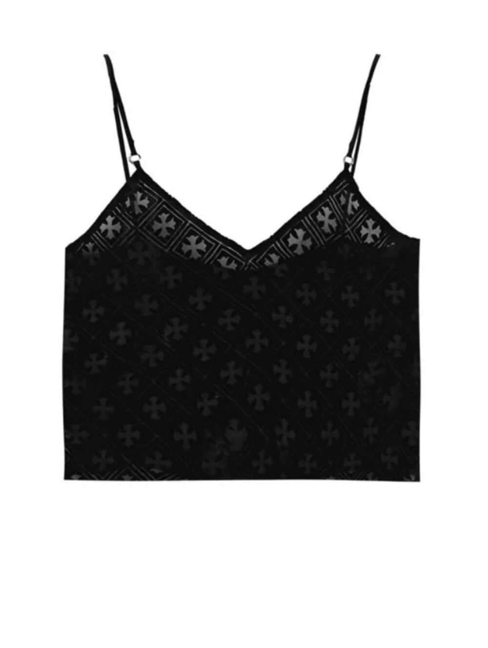 Chrome Hearts Goth Black Velvet Sheer Cross Pattern Cami Top